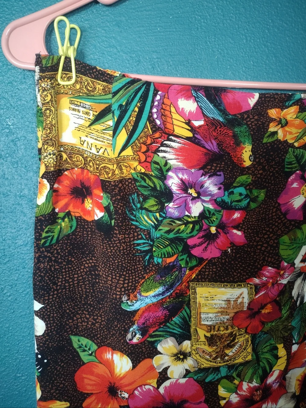 Vintage Carole Little Petites Floral Tropical Wrap Skirt Cover-Up Brown Multi